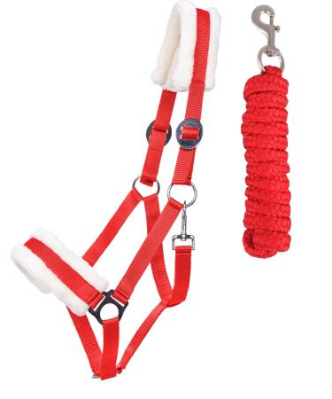 ARBO-INOX Halter Set Starter with faux fur halter and lead rope (Cob Thoroughbred Red) Cob Thoroughbred Red