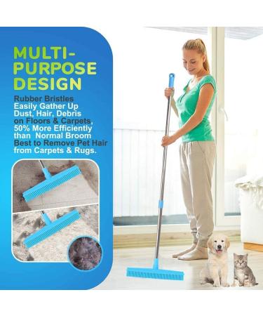 LandHope 51-inch Carpet Rake - Pet Hair Remover Broom & Squeegee for Indoor & Outdoor Cleaning - Non Scratch Bristles - Blue - Buy Online on GoSupps.com