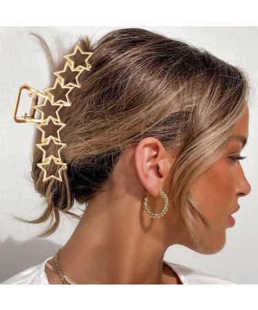 Brinie Stars Gold Metal Hair Claw Clips - Pack of 2 | Large Non-slip Jumbo Hair Clips for Women and Girls - Hollow Hair Catch Barrettes - Buy Online on GoSupps.com
