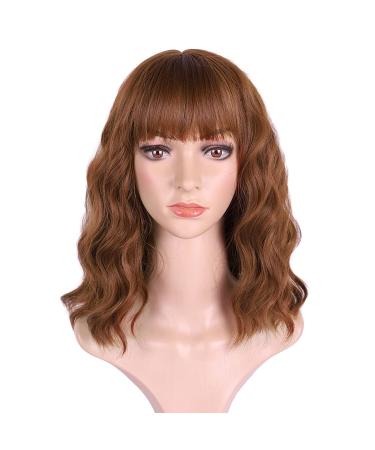 BOGSEA Light Auburn Synthetic Wavy Wig with Bangs | Short Bob Heat Resistant Hair for Women | Everyday Party Ready - Buy Online on GoSupps.com