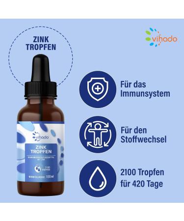 Vihado Zinc Drops - High-Dose Immune Support 420-Day Supply 100 ml | Faster Absorption Than Zinc Tablets - Buy Online on GoSupps.com