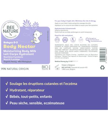 Bee Nature - Baby Body Milk - Organic Honey - Moisturizing and Nourishing - Eczema Relief - 99% Natural - YUKA 100/100-200ml - Buy Online on GoSupps.com
