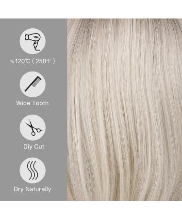 Dark Ombre White Bob Wig with Side-part and Dark Roots - Heat Resistant Synthetic Wig for Women - Buy Online on GoSupps.com