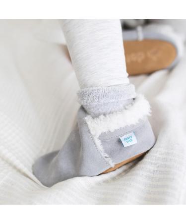 Dotty Fish Suede Baby Slippers | Warm Fleece Lined Infant Toddler Shoes | Non-Slip Soft Sole Boys Girls 0-6 Months - 5-6 Years | Pale Grey - Buy Online on GoSupps.com