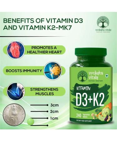Kavir VIT D3 & K2 100% RDA 120 (+120 Extra) 240 Tablets - for Adults & Kids - Plant Based Vitamin D3 600 IU & Vitamin K2 as MK7 55 mcg Vitamin D & VIT K Vegan Tablets/Capsules Supplement - Buy Online on GoSupps.com