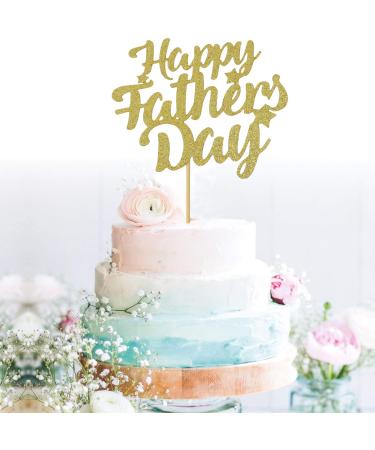 GrantParty Happy Father's Day Gold Cake Topper Best Dad Father's Day Decoration Fathers Day Party Happy Dada Day Topper(Gold Stars Fathers Day)