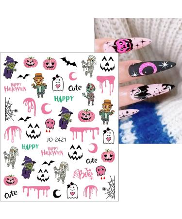 JMEOWIO 9 Sheets Halloween Nail Art Stickers Decals Self-Adhesive Skull Horror Ghost Pink Pumpkin Spook Nail Supplies Nail Art Design Decoration Accessories - Buy Online on GoSupps.com