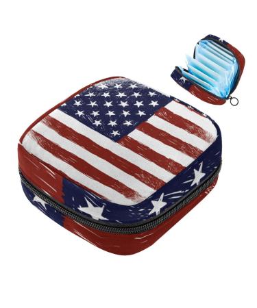 Portable women's binding-up bags menstrual cup bags feminine menstrual insert bag for teenage girls tampons for the first period art USA flag color multicolored 04