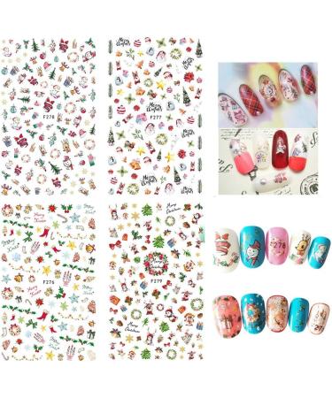 12 Sheets Christmas Nail Art Stickers Kalolary 3D Self-Adhesive Nail Stickers Decals Nail Art Tips Stencil for Women Girls Nail Art Design - Buy Online on GoSupps.com
