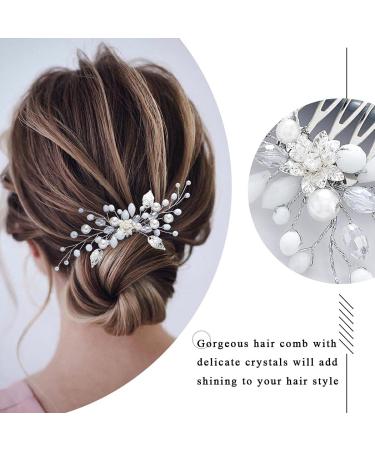 Zoestar Flower Wedding Hair Combs - Silver Pearl Bridal Headpiece & Leaf Hair Accessories for Women & Girls - International Shipping Available - Buy Online on GoSupps.com