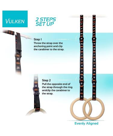 Vulken Adjustable Gymnastic Rings Straps with Steel Carabiners - Numbered & Easy Set Up | One Pair - Buy Online on GoSupps.com