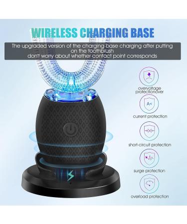 EGGIS Automatic U-Shaped Ultrasonic 360 Toothbrush with Whitening Blue Light - IPX7 Waterproof, Wireless Charging - Black - Buy Online on GoSupps.com