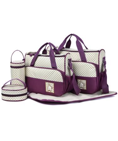 KMRLOFIY 5 Set Baby diaper bag Baby bag Mama wrapping bags handbag shoulder bag bottle holder with diaper pad for travel baby wrap pockets purple