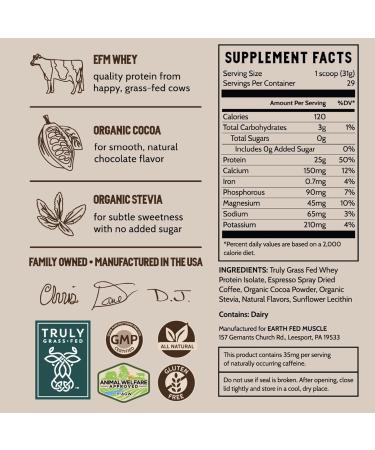 Buy Earth Fed Muscle Magic Beans Mocha Whey Protein Isolate - Non-GMO Gluten Free Keto-Friendly - 2lb 31 Servings - International Shipping Available - Buy Online on GoSupps.com