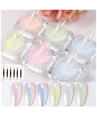 6 Boxes Mermaid Chrome Nail Art Powder Aurora Powder Mirror Holographic Laser Colorful Neon Pearl Pigment Manicuring Glitter With 6pcs Eyeshadow Sticks