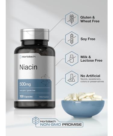 Niacin Vitamin B3 1000mg Capsules with Flushing | Non-GMO & Gluten Free - 100 Count by Horbaach - Buy Online on GoSupps.com