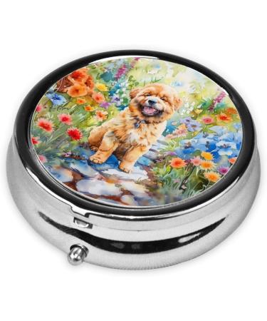 Smiling Chow Chow Puppy Printed Pill Box | Portable Travel Pill Case for Purse | 2.2x1.6in | Perfect Gift for Dog Lovers - Buy Online on GoSupps.com