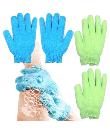 Exfoliating Bath Gloves Body Scrub Loofah Sponge Luxury Spa Hand Gloves Dead Skin Cell Remover Health Care Gloves Shower Massage Scrubber and Improves Blood Circulation  2 Pairs (Blue & Green)