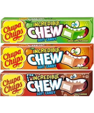 Chupa Chups Apple Cola Orange Incredible Chew Soft Candy 45g | 09 Bars x 45g With VIMIX GIFT BOX | Long lasting soft chew - Buy Online on GoSupps.com