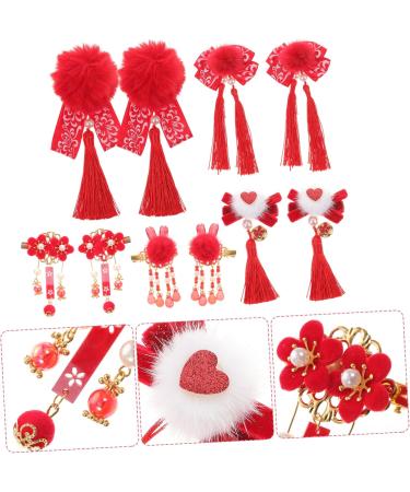 minkissy 5 Pairs Antique Red Hairpin Tassel Hair Accessories Pom Pom Tassels Hair Clips Barrettes Red Furry Balls Bow Hair Clips Girls Tassel Hair Clip Cloth Princess Flower Hair Girl Child - Buy Online on GoSupps.com