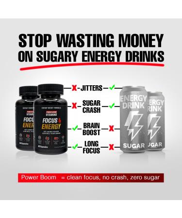 Power Boom Focus & Energy Brain & Mental Performance Supplement | Natural Formula with Ginkgo Biloba Ashwagandha Guarana & Bacopa | Caffeine-Free Energy | 60 Vegan Capsules - Buy Online on GoSupps.com