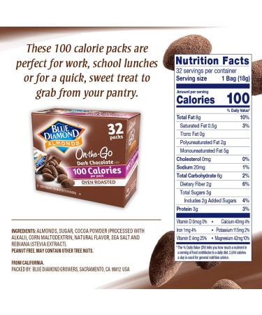 Blue Diamond Almonds Dark Chocolate Snack Nuts â€“ 100 Calorie Packs, 32 Count - Buy Online on GoSupps.com