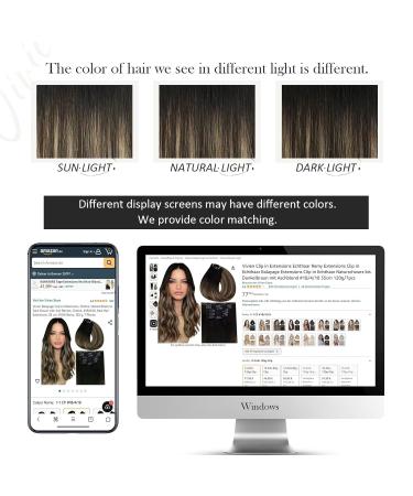Vivien Remy Clip-In Hair Extensions - Balayage #1B/4/18 24 Inch 135g Real Human Hair - Black to Dark Brown with Ash Blonde - Buy Online on GoSupps.com