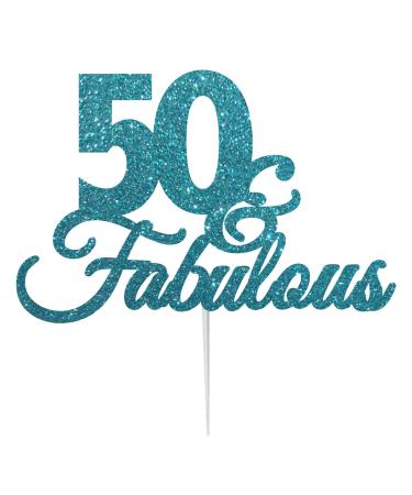 50 & Fabulous Birthday Cake Topper with Bold Swirly Design for 50th Birthday Celebration Made in UK - Light Blue