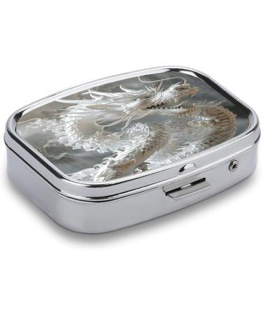 White Dragon Style Pill Box - 2 Compartment Decorative Metal Pill Organizer for Pocket & Purse - Portable Medicine Case - Buy Online on GoSupps.com