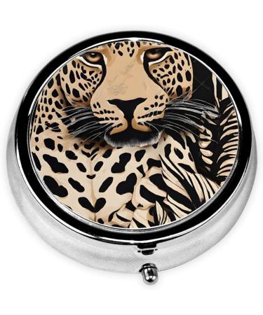 Leopard Pattern Mini Round Pill Box | 3 Compartment Pill Organizer for Travel Home & Office - Portable Medicine Case - Buy Online on GoSupps.com