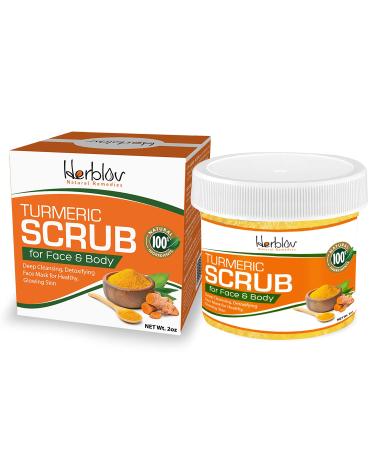 Herblov Turmeric Face Scrub - Skin Brightening Mask with Turmeric - All-Natural Turmeric Face Mask for Acne Treatment - Boosts Circulation and Removes Toxins - Detox Clay Face Mask for Glowing Skin