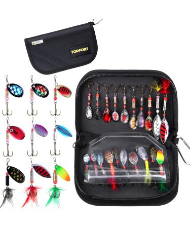 TOPFORT Fishing Lures, Fishing Spoon,Trout Lures, Bass Lures, Spinning Lures,Hard Metal Spinner Baits kit with Carry Bag 20Pcs Fishing Trout Lures