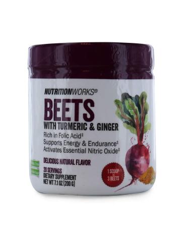 Nutrition Works Beets with Turmeric & Ginger. Gluten Free No Added Sugar. Supports Energy & Endurance. Dietary Supplement. 20 Servings 7.1 oz