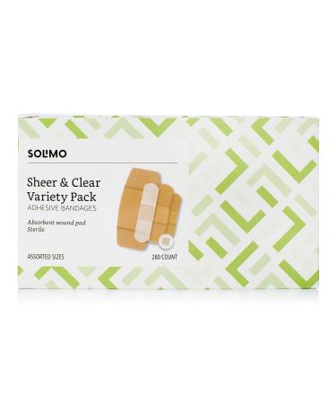 Amazon Brand - Solimo Adhesive Bandage Variety Pack Sheer and Clear Bandages Assorted Sizes 280 Count