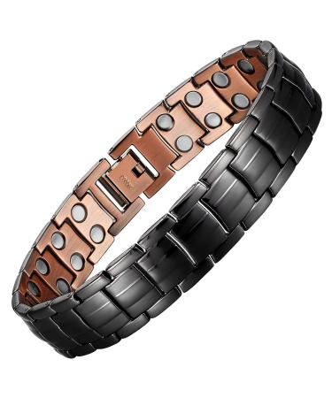 Mens Copper Bracelets 8.5" Link Adjustable Black Pure Copper with Double Raw 3000Gauss Magnets Pain Relief for Arthritis and Carpal Tunnel Migraines Tennis Elbow Black Copper