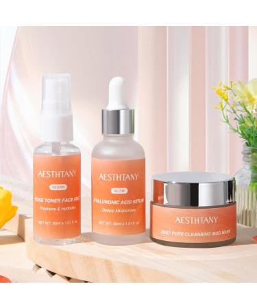 Hyaluronic Acid & Collagen Skincare Gift Set 3-Piece Facial Care Kit with Hydrating Serum Rose Facial Mist & Deep Cleansing Clay Mask for Daily Skin Care - Buy Online on GoSupps.com