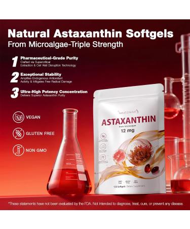 LH Astaxanthin 12mg 150 Softgels - 5 Month Supply Natural Astaxanthin Antioxidant Supplements from Fresh Microalgae Source Triple Strength Supports Eye Immune Joint Skin Health Non-GMO Gluten Free - Buy Online on GoSupps.com