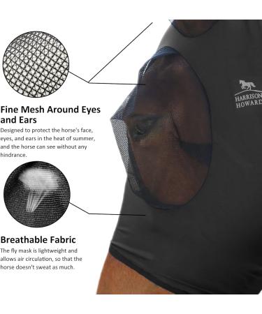 Harrison Howard Super Comfort Stretchy Fly Mask | Large Eye Space & UV Protection | Soft on Skin | Available in Medium & Black - Buy Online on GoSupps.com