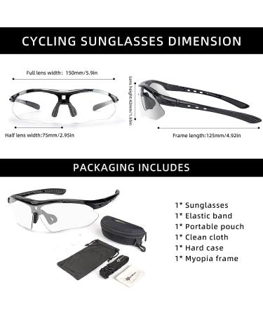 ROCKBROS Photochromic Sports Sunglasses Mens Cycling Glasses MTB Biking  Sunglasses, with Removable Elasctic Band Black