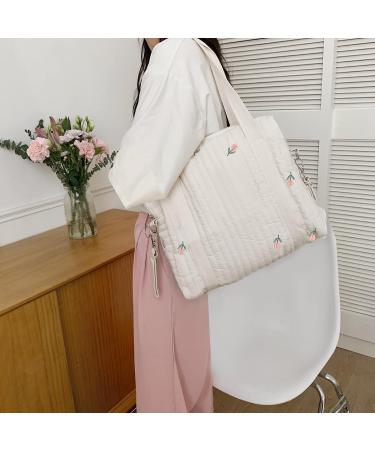 SONARIN Embroidery Baby Nappy Changing Tote Bag - Stylish Large Capacity Cotton Diaper Bag with Stroller Straps (Tulip) - Buy Online on GoSupps.com