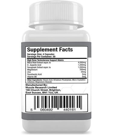 Muscle Research Test 500 - High Dose Bodybuilding Supplement - 120 Capsules with Maca Root, D-Aspartic Acid, Fenugreek, Zinc & Magnesium - Buy Online on GoSupps.com