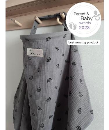 Nursing Cover for Breastfeeding & Pumping | Multi Use Car Seat & Stroller Cover | Breathable Muslin Cotton | Breastfeeding Apron & Shawl by TISU (Dark Grey Rainbow) - Buy Online on GoSupps.com