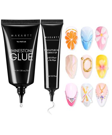 Makartt Nail Rhinestone Glue with 3D Nail Gel Kit Nail Charm Glue Super Strong Gel Nail Glue for Nail 3D Sculpting Gel for Drawing Molding Embossed and Decoration DIY Nail Art Nail Rhinestone Glue & 3D Nail Gel Kit