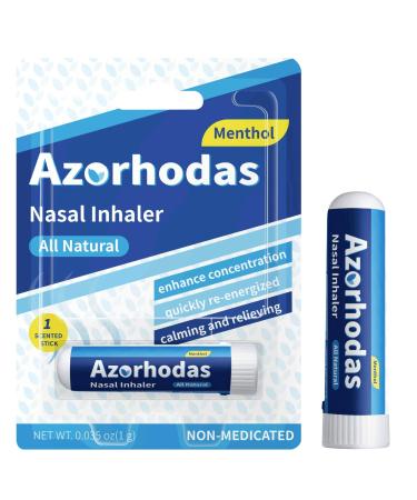 AZORHODAS Nasal Inhaler Stick(1 Pack) Menthol Scent Perfumed and Aromatherapie Vapor Natural Essential Oil Pepperup and Refresh Cooling Mint Non Medicated