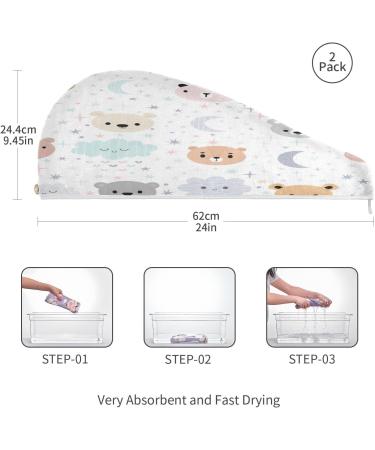 Colorful Bear Head Dry Hair Cap - Quick Drying 2 Piece Towel Set with Button Headband | Super Absorbent & Soft Comfort - Buy Online on GoSupps.com
