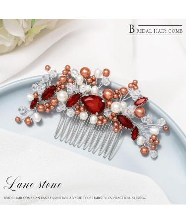 Edary Bride Wedding Hair Comb Red Crystal Headpiece Pearl Wedding Side Comb Leaf Bridal Hair Accessories for Women and Girls - Buy Online on GoSupps.com