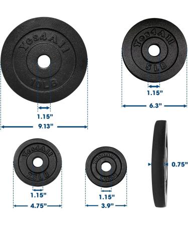 Yes4All 1.15-inch Cast Iron Weight Plates Set for Dumbbells - 1.15 inch - 1.25 + 2.5 + 5 +10lbs - Pair - Buy Online on GoSupps.com