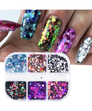Manicure Hexagon Butterfly-shape Irregular Spangles Colorful Black White Nails Sequins Glitter Flakes(01) - Buy Online on GoSupps.com