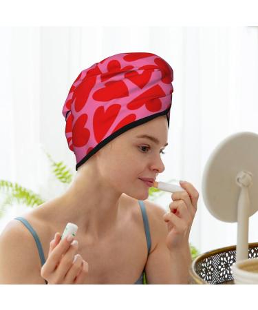 Microfiber Hair Drying Cap - Red Love Heart Towel Wrap | Soft Absorbent & Quick Dry for Curly Long & Thick Hair - Buy Online on GoSupps.com