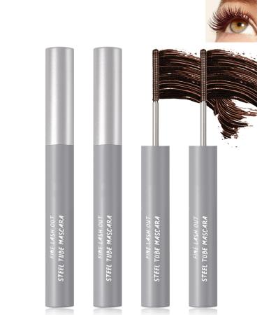 Waterproof Brown Metal Mascara Judy 3D Curling Eyelash Iron Mascara Hypoallergenic Steel Tube Mascara Washable Extra Slim Metal Mascara Primer Lengthening Long-Lasting Smudge-proof No Flaking(2PC) 2pcs Brown